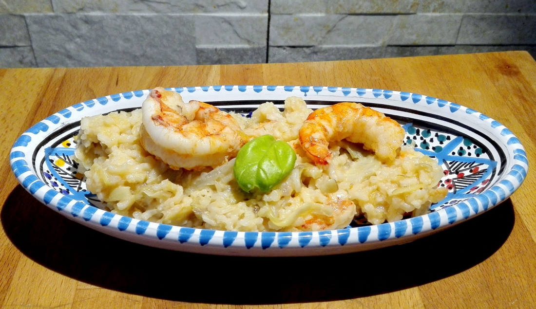 Risotto con gamberoni e carciofi