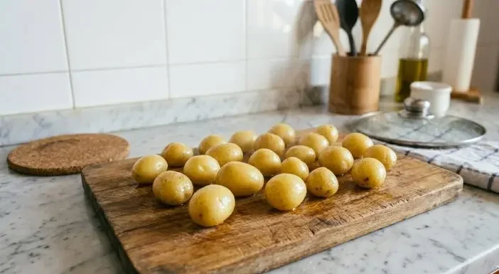 Una volta che le patate sono cotte (potete verificare la cottura inserendo uno stuzzicadenti: se la patata risulta morbida è pronta) scolatele e lasciatele raffreddare bene.