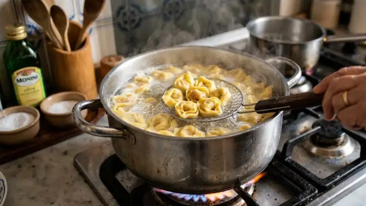 Mettete sul fuoco una pentola capiente riempita di acqua in cui, una volta che avrà raggiunto il bollore, aggiungerete il sale e farete cuocere i tortellini.