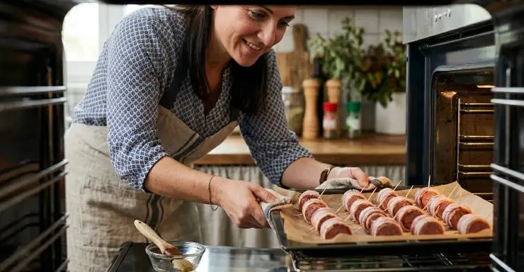 Ponete i bocconcini su una teglia rivestita di carta forno e cuocete in forno preriscaldato a 180 °C per circa 8 minuti.