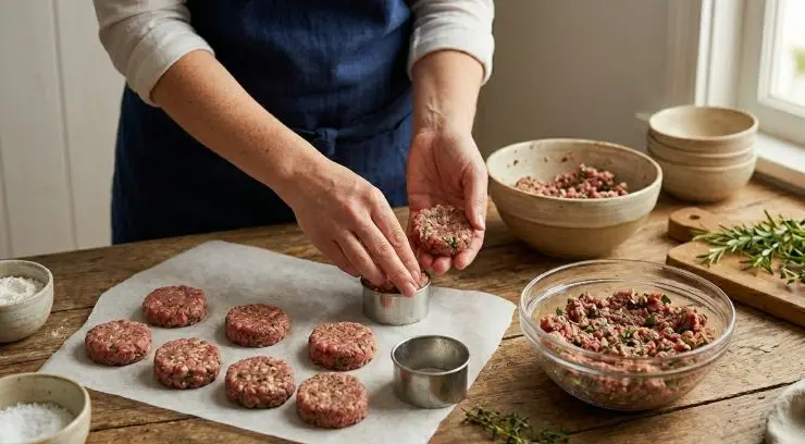 Tritate la carne di manzo, mettetela in una ciotola, aggiungete il prezzemolo tritato, il sale, il pepe e mescolate bene. Formate otto mini hamburger di dimensioni poco più grandi rispetto a quelle dai panini (durante la cottura gli hamburger tenderanno a restringersi). Cuoceteli su una piastra in ghisa o in una padella antiaderente.