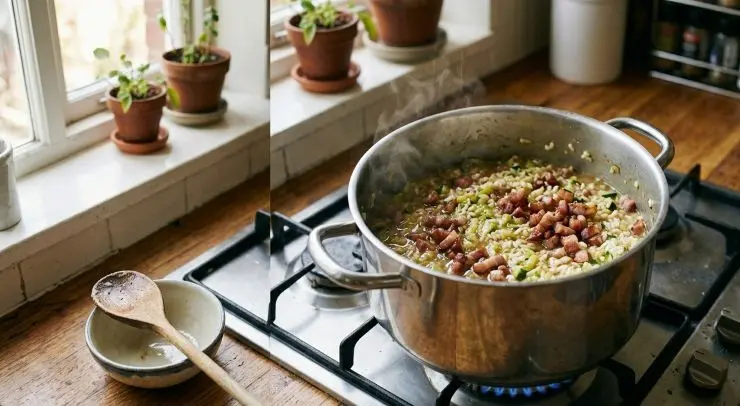 Tritate finemente lo scalogno e mettetelo a soffriggere in una pentola piuttosto capiente in cui avrete versato un cucchiaio di olio extravergine di oliva. Aggiungete la pancetta tagliata a dadini piccoli, la polpa delle zucchine tritata grossolanamente e il riso. Mescolate bene, sfumate con del vino e aggiungete qualche mestolo di brodo. Salate, portate il riso a cottura girando di tanto in tanto e aggiungendo altro brodo qualora il fondo di cottura dovesse asciugarsi troppo. A cottura ultimata aggiungete due pizzichi di pepe e il formaggio grattugiato.
