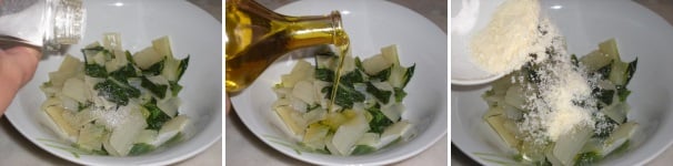 Condite le coste con il sale e l’olio extravergine di oliva. Aggiungete il Parmigiano grattugiato.