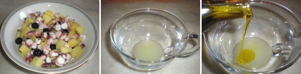 Mescolate bene il polpo al resto degli ingredienti. Spremete il limone, filtrate il succo e poi versatelo in una salsiera. Unite l’olio extravergine di oliva.