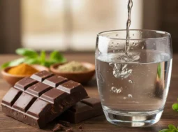 Bicchiere d'acqua e cioccolato fondente come rimedi antidolorifici naturali
