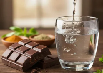 Bicchiere d'acqua e cioccolato fondente come rimedi antidolorifici naturali
