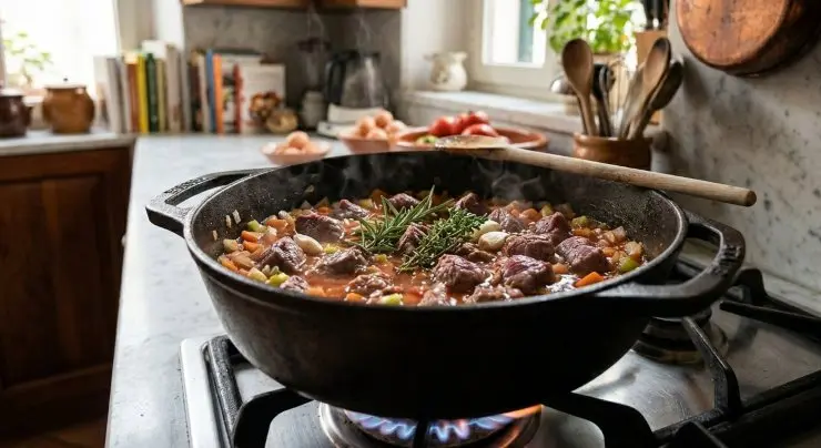 In una pentola piuttosto capiente versate due cucchiai di olio, unite la cipolla, il sedano e la carota. Mescolate per un minuto circa e unite la carne. Fate rosolare a fuoco vivo per qualche minuto, sfumate con il vino bianco, aggiungete qualche mestolo di brodo, coprite e fate cuocere per circa 40 minuti a fuoco molto lento, mescolando di tanto in tanto e aggiungendo dell’altro brodo qualora il fondo di cottura dovesse asciugarsi troppo.