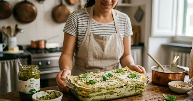 Infornate a 180 °C per circa 40-45 minuti. Una volta che le lasagne sono cotte estraete la pirofila dal forno e fatele riposare per una decina di minuti circa prima di servire in tavola.