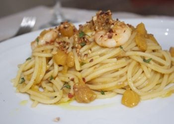 pasta zucca, gamberetti e nocciole