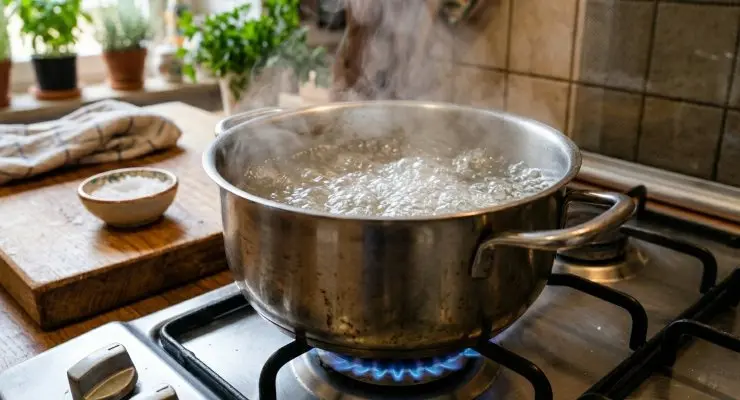Mettete sul fuoco una pentola di acqua. Una volta che avrà raggiunto il bollore salatela e cuocete le tagliatelle.