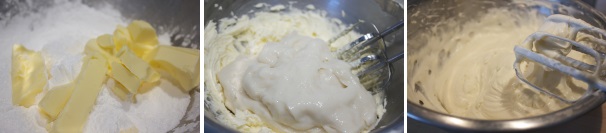 In una ciotola montate 125 grammi di burro ammorbidito e lo zucchero a velo. Unite, sempre montando, il composto di latte e farina, completamente freddo, alla montata di burro, finché il tutto risulterà omogeneo. Aggiungete anche l’estratto di vaniglia.