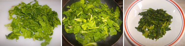 La preparazione più lunga del piatto è il ripieno, dunque iniziate subito con il mettere a bagno gli spinaci e pulirli bene da ogni impurità. Una volta puliti, tagliuzzateli e passateli in padella con l’olio e un pizzico di sale, per una cottura veloce di circa 10 minuti. Appena pronti toglieteli dal fuoco e fateli freddare.