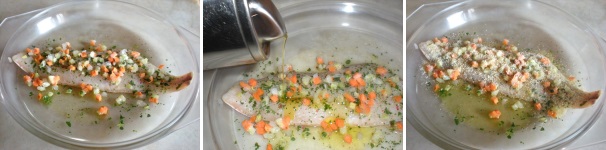 Aggiungete il misto di verdure (sedano, carota e cipolla) tagliate a cubetti. Versateci sopra a filo il resto dell’olio extravergine di oliva. Infine spolverizzate con il pangrattato.