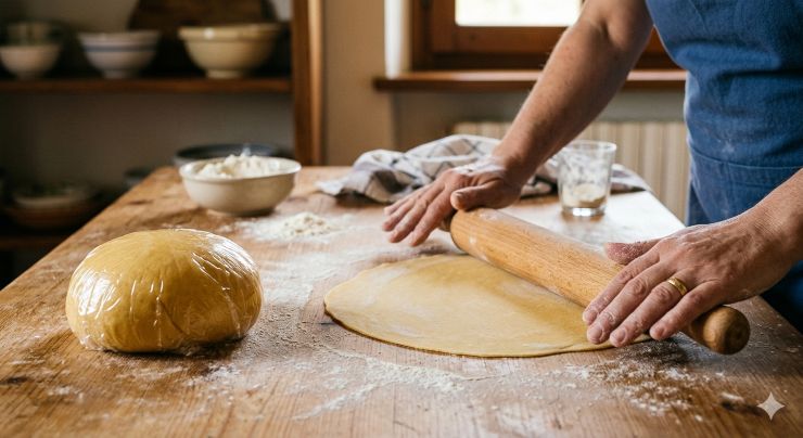 Avvolgete l’impasto così ottenuto con della pellicola da cucina e lasciatelo riposare per almeno trenta minuti in un luogo fresco. Una volta trascorsa almeno mezz’ora, prendete l’impasto e iniziate a stenderlo con un matterello fino a ricavare una sfoglia sottile da ritagliare a seconda della ricetta che si intende preparare.
