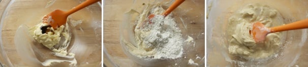 Allo zucchero e burro montati aggiungete l’estratto di vaniglia e la farina, ed infine l’albume che avrete leggermente sbattuto con una piccola frusta o una forchetta.
 