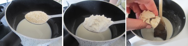 Scaldate un po’ di latte con due cucchiaini di zucchero. Scioglietelo, aggiungete due cucchiaini di farina manitoba e il lievito. Mescolate bene e lasciate riposare per 15 minuti in modo da consentirgli di fermentare.