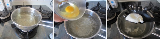 Girate con un cucchiaio l’acqua bollente nella pentola per creare una vortice. Versate sopra l’uovo, abbassate la fiamma e girate con un cucchiaio per 2 minuti. Cuocete ancora un minuto e togliete l’uovo con uno mestolo bucato. Adagiate l’uovo sopra gli involtini, condite con olio e pepe. Servite caldo.