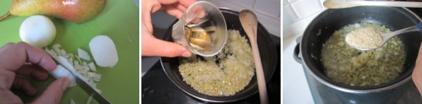 Sbucciate e tagliate le cipolle a dadini. Soffriggete le cipolle nell’olio per qualche minuto e poi aggiungete l’aceto di mele e lo zucchero di canna.