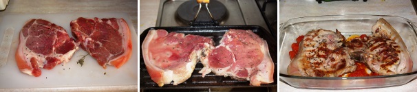 Adagiate la carne su un piano e spargete su tutte le bistecche i semi di finocchietto, dunque scaldate una piastra e adagiatevi sopra la carne sigillandola da entrambe i lati, facendola cuocere un paio di minuti per lato. Una volta cotta, trasferitela in una teglia su cui avrete già adagiato metà del sugo di pomodoro.