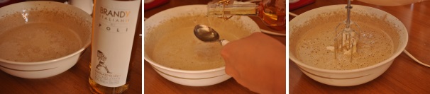 Aggiungete alla crema i due cucchiai di brandy e il mascarpone. Montate ancora per amalgamare bene il liquido al vostro composto.