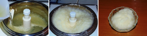 Una volta che il liquido si sarà freddato, preparate la vostra gelatiera all’uso, quindi refrigerate il cestello ed inserite il liquido al suo interno. Azionate la macchina e lasciate che lo sciroppo si addensi formando la granita, che sarà pronta in circa 50 minuti, quindi servitela in delle coppe ghiacciate.