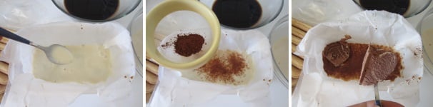 Versate sopra un po’ dello yogurt per coprire i savoiardi e spolveratelo con il cacao. Mettete sopra il gelato, aiutandovi con un cucchiaino. Continuate in questo modo, fino a riempire il recipiente.
 