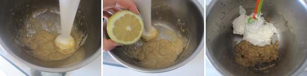Quando le banane si sono raffreddate, frullatele con il miniprimer per ottenere una consistenza cremosa e liscia. Aggiungete uno spruzzo di limone. Alla fine aggiungete la panna e frullate con le fruste elettriche ad una velocità media per amalgamare bene gli ingredienti, non smontando però la panna. Quando le banane si sono raffreddate, frullatele con il miniprimer per ottenere una consistenza cremosa e liscia. Aggiungete uno spruzzo di limone. Alla fine aggiungete la panna e frullate con le fruste elettriche ad una velocità media per amalgamare bene gli ingredienti, non smontando però la panna.