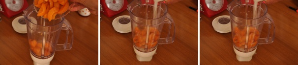 In un frullatore mettete le albicocche, il succo del lime, il latte di cocco e frullate per qualche secondo, fino ad ottenere un composto morbido ed omogeneo.
 