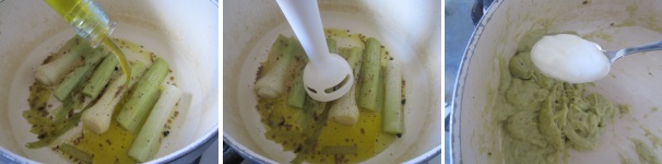 Aggiungete altro olio e frullateli con miniprimer o un frullatore fino ad ottenere una crema liscia. Aggiungete un cucchiaio di yogurt e mescolate delicatamente.