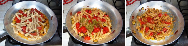 Scolate i fusilli al dente e ripassateli in padella con il sugo, togliete dal fuoco e mantecate la pasta con il pesto al pistacchio. Servite il piatto ben caldo.