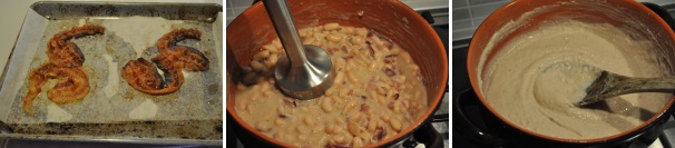 Frullate la zuppa con un minipimer a immersione fino ad ottenere una crema senza la minima traccia di pancetta o salvia. Decorate con la pancetta sbriciolata, la salvia lavata, l’olio a crudo e servite subito.