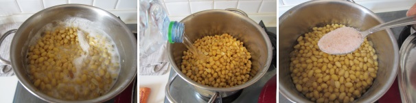 Dopo il tempo dovuto, sciacquate la soia e copritela con l’acqua. Mettete a cuocere, portando a ebollizione. Quando sulla superficie si andrà a creare una schiuma bianca e densa, scolate la soia e sciacquatela bene. Rimettetela nella pentola, copritela con dell’acqua naturale minerale e aggiungete il sale. Dopo il tempo dovuto, sciacquate la soia e copritela con l’acqua. Mettete a cuocere, portando a ebollizione. Quando sulla superficie si andrà a creare una schiuma bianca e densa, scolate la soia e sciacquatela bene. Rimettetela nella pentola, copritela con dell’acqua naturale minerale e aggiungete il sale.
