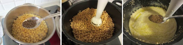 Aggiungete il cumino e cuocete circa 30-40 minuti a fuoco medio, aggiungendo ogni tanto dell’acqua. Quando la soia sarà morbida, raffreddatela e sminuzzate con un miniprimer. Aggiungete le spezie e frullate fino ad ottenere una crema omogenea e liscia.
Aggiungete il cumino e cuocete circa 30-40 minuti a fuoco medio, aggiungendo ogni tanto dell’acqua. Quando la soia sarà morbida, raffreddatela e sminuzzate con un miniprimer. Aggiungete le spezie e frullate fino ad ottenere una crema omogenea e liscia.