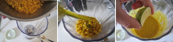 Versate il tutto nel mixer. Aggiungete l’olio e frullate fino ad ottenere una crema liscia. Aggiungete il succo del lime.