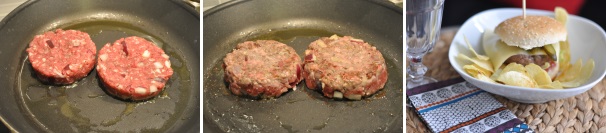 Quando l’olio è ben caldo iniziate a cuocere i vostri hamburger tre minuti per parte in modo che l’esterno sia ben croccante ma l’interno si presenti ancora roseo. Il tempo potrebbe aumentare a seconda dello spessore della carne. Servite gli hamburger con delle patatine fritte.