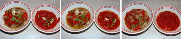 Condite tutto con l’aglio schiacciato, il basilico tritato, sale e olio a piacere. Quindi servite con pane tostato il vostro contorno freddo.
 