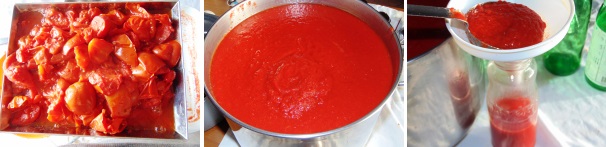 Passate i pomodori in uno spremipomodoro e raccogliete la passata in un tegame di acciano inossidabile, quindi procedete con il riempimento dei vasi o delle bottiglie in vetro prima accuratamente sterilizzati, lasciando dal bordo almeno 1,5 cm di vuoto. Chiudete con gli appositi tappi.
 