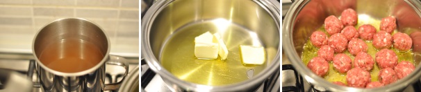 In una padella mettete a scaldare l’olio e la margarina. Poi aggiungete le polpette e cuocetele per circa 2 minuti su ogni lato facendole dorare bene.