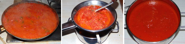 Una volta che il sugo sarà pronto, salatelo, toglietelo dal fuoco e lasciatelo riposare 10 minuti affinché assorba il sale, dopodiché trasferitelo in un passaverdure e passatelo fino ad ottenere un buon sugo denso.