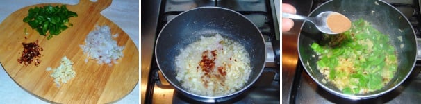 Preparate la salsa piccante che necessita di una cottura lenta e quindi piuttosto lunga. Pulite e tritate 150 grammi di cipolle, l’aglio ed i peperoncini, di seguito pulite e tagliate a dadini piccoli 200 grammi di peperoni. In una casseruola alta con qualche cucchiaio di olio rosolate la cipolla, l’aglio ed il peperoncino, dopodiché unite i peperoni a dadini e lasciate rosolare 2 minuti. Unite la cannella ed i chiodi di garofano.