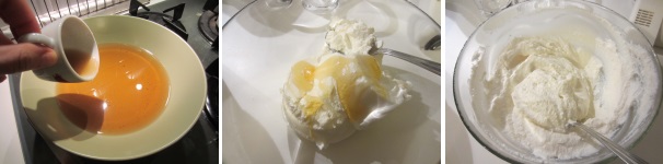 Versate in un recipiente il passito e l’estratto di vaniglia. Sciogliete lo zucchero grezzo in un cucchiaino d’acqua e unite al passito. Mescolate bene. Unite la ricotta e il miele, girate energicamente per ottenere una crema soffice. Mettetela in frigo.