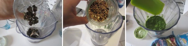 In un frullatore unite i capperi e i semi di senape. Aggiungete un po’ di acqua e lavorate gli ingredienti fino ad ottenere una consistenza spumosa.
 