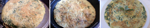 Quest’operazione deve essere fatta molto velocemente, non esitate con la frittata sul coperchio, questo gesto deve essere rapido e deciso. Ricordatevi che la frittata è cotta solo da un lato quindi per evitare che perdiate del composto durante l’azione siate veloci. Proseguite la cottura ancora per qualche minuto e servitela calda su un piatto da portata.