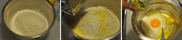 Accendete il forno a 180 °C. Iniziate a preparare gli ingredienti secchi in una ciotola: mettete insieme la farina, la scorza del limone, lo zucchero e il lievito. In un’altra ciotola invece unite gli ingredienti liquidi: yogurt, uova e olio.