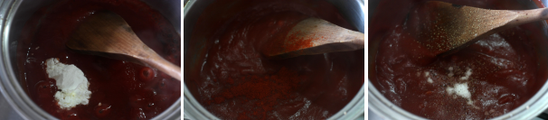 A questo punto aggiungete la maizena, che renderà la salsa ancora più densa, la paprika dolce e un pizzico di sale e pepe.
