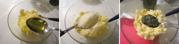 Aggiungete l’olio, il parmigiano e l’erba cipollina. Mescolate fino ad ottenere un purè di patate liscio ed omogeneo.