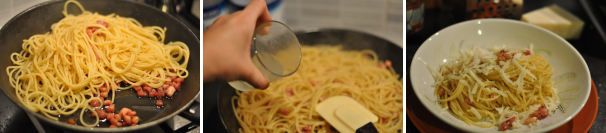 Scolate la pasta e unitela alla pancetta. Diluite l’intingolo con l’acqua di cottura e fate insaporire per qualche minuto. Impiattate, grattugiate abbondantemente il pecorino romano e spolverate con il pepe nero. Scolate la pasta e unitela alla pancetta. Diluite l’intingolo con l’acqua di cottura e fate insaporire per qualche minuto. Impiattate, grattugiate abbondantemente il pecorino romano e spolverate con il pepe nero.
