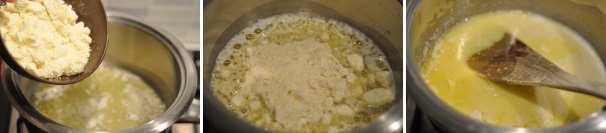 Unite il Parmigiano Reggiano al burro fuso, aggiungete il sale e il pepe. Mescolate in modo che si fonda tutto in maniera omogenea. Basterà un minuto.