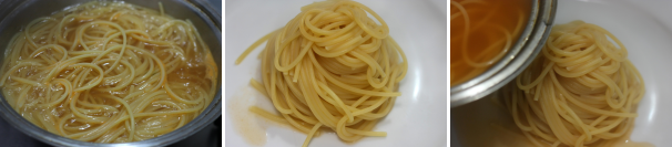 Fate sobbollire per un paio di minuti affinché gli spaghetti assorbano il brodo, impiattate e alla fine versate il brodo sopra la pasta, guarnendo con dei capperi e un ciuffetto di prezzemolo.
 
