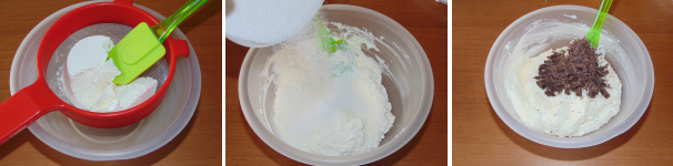 Preparate la crema con l’aiuto di un setaccio e di una spatola. Setacciate la ricotta di pecora in una ciotola, una volta pronta unite alla ricotta lo zucchero rimanente e le gocce di cioccolato fondente. Mescolate bene amalgamando il tutto.